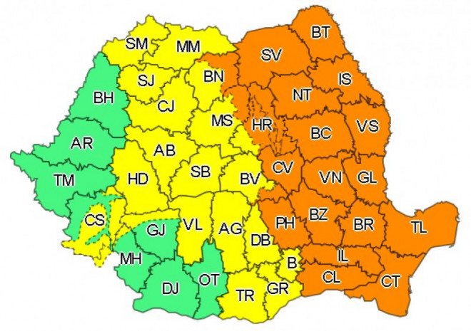 Noi avertizări meteo. Cod roşu de ploi torenţiale în Bacău, Vrancea, Brăila, Galaţi. 19 județe intră sub cod portocaliu