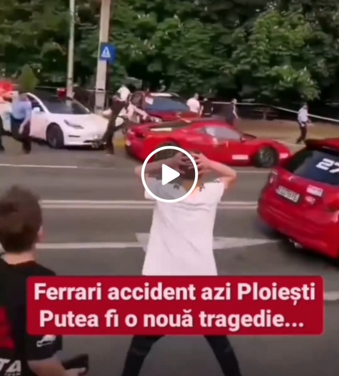 La un pas de tragedie! Un Ferrari a lovit o masina parcata si aproape a intrat intr-un grup de persoane, la &quot;cursele legale&quot; de pe Bulevard