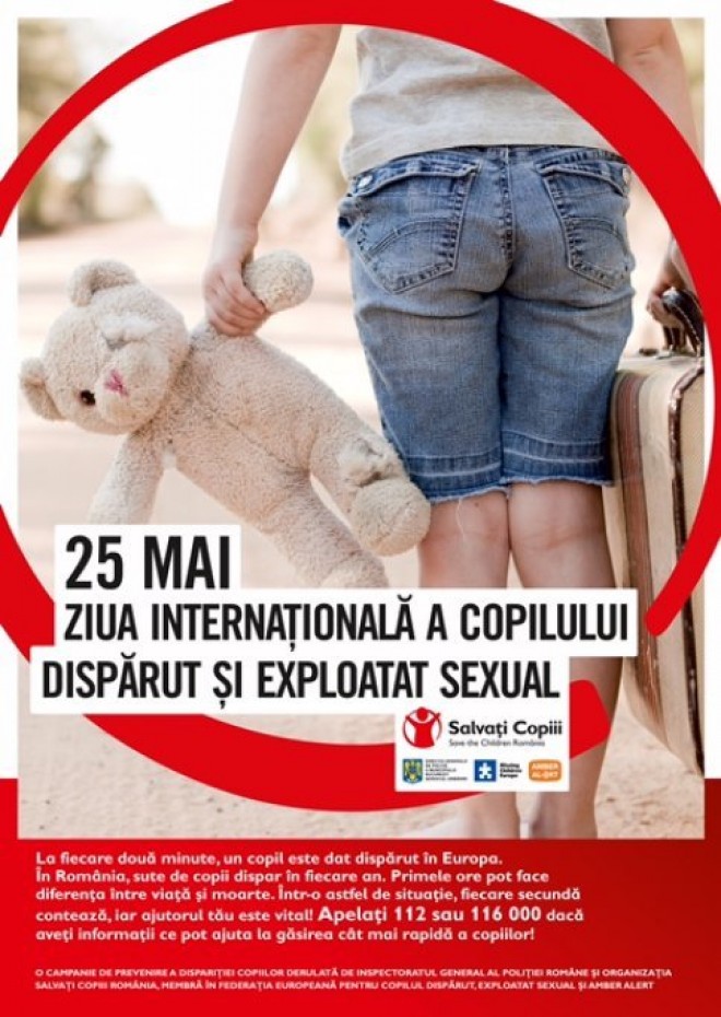 25 mai/ Astazi marcam Ziua Internationala a Copilului Disparut si Exploatat Sexual