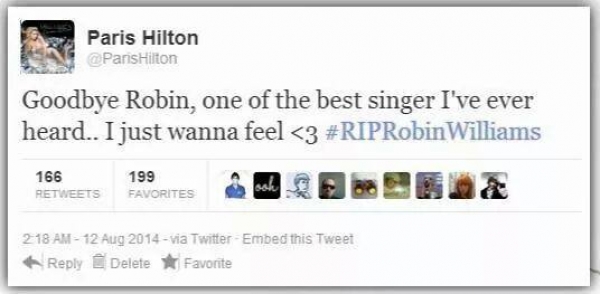 E BLONDĂ PÂNĂ-N MĂDUVA OASELOR! Iată CE A SCRIS Paris Hilton despre Robin Williams   