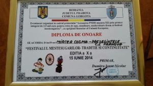 Mircea Cosma a primit Diploma de Onoare din partea primarului comunei Gorgota