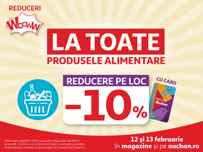 Reduceri Wooww la Auchan în acest weekend:  -10% la TOATE produsele alimentare