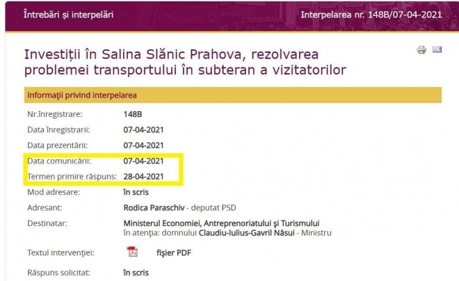 Trasparenta USR, doar vorbe goale de campanie! Deputatul Rodica Paraschiv nu a primit niciun rspuns de la Claudiu Nasui pe tema salinei Slanic