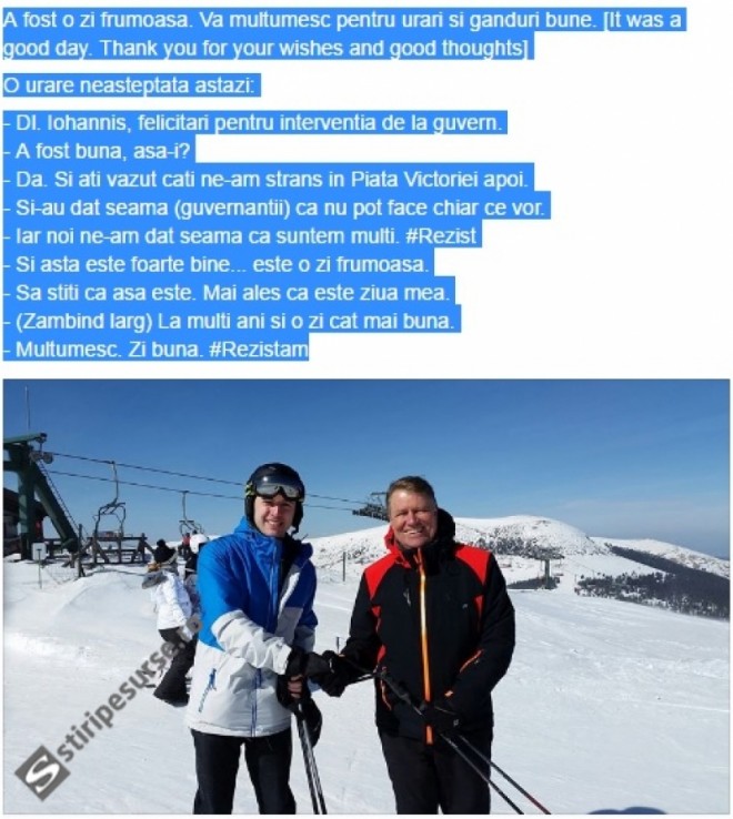 Klaus Iohannis, dialog HALUCINANT pe pârtia de schi: Ce i-a spus unui protestatar / FOTO